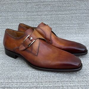 MAGNANNI MARCO V Brandy Leather Single Buckle Monk Straps Men's Size 13 US